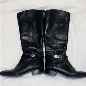 Tory Burch knee high black leather riding boots